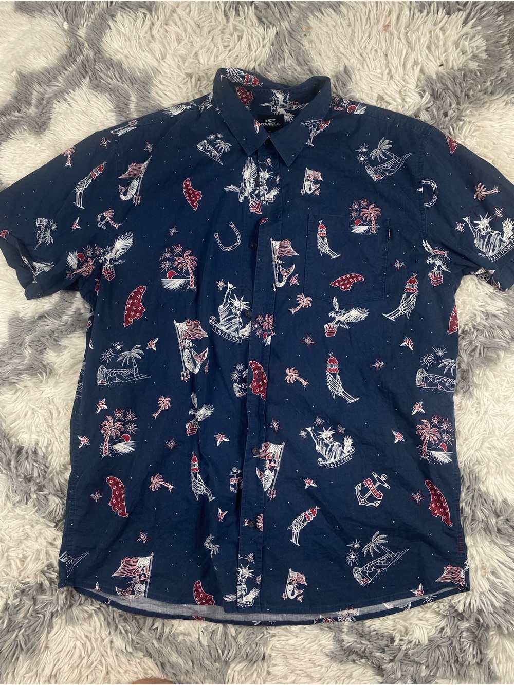 O'Neill Surf Men's XL Short Sleeve Shirt Navy Blue, Red & White USA Patriotic